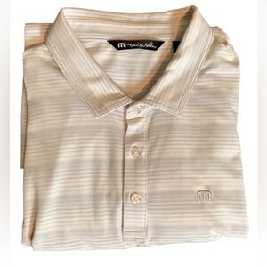 Travis Mathew light gray and white stripe golf polo shirt Size XL